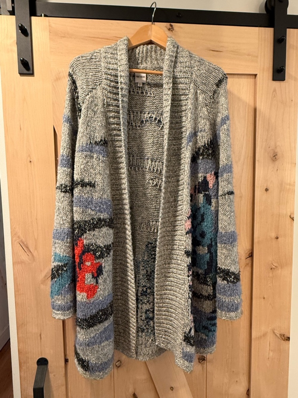 NIC+ZOE Gray Open-Front Cardigan with Multicolor Accents